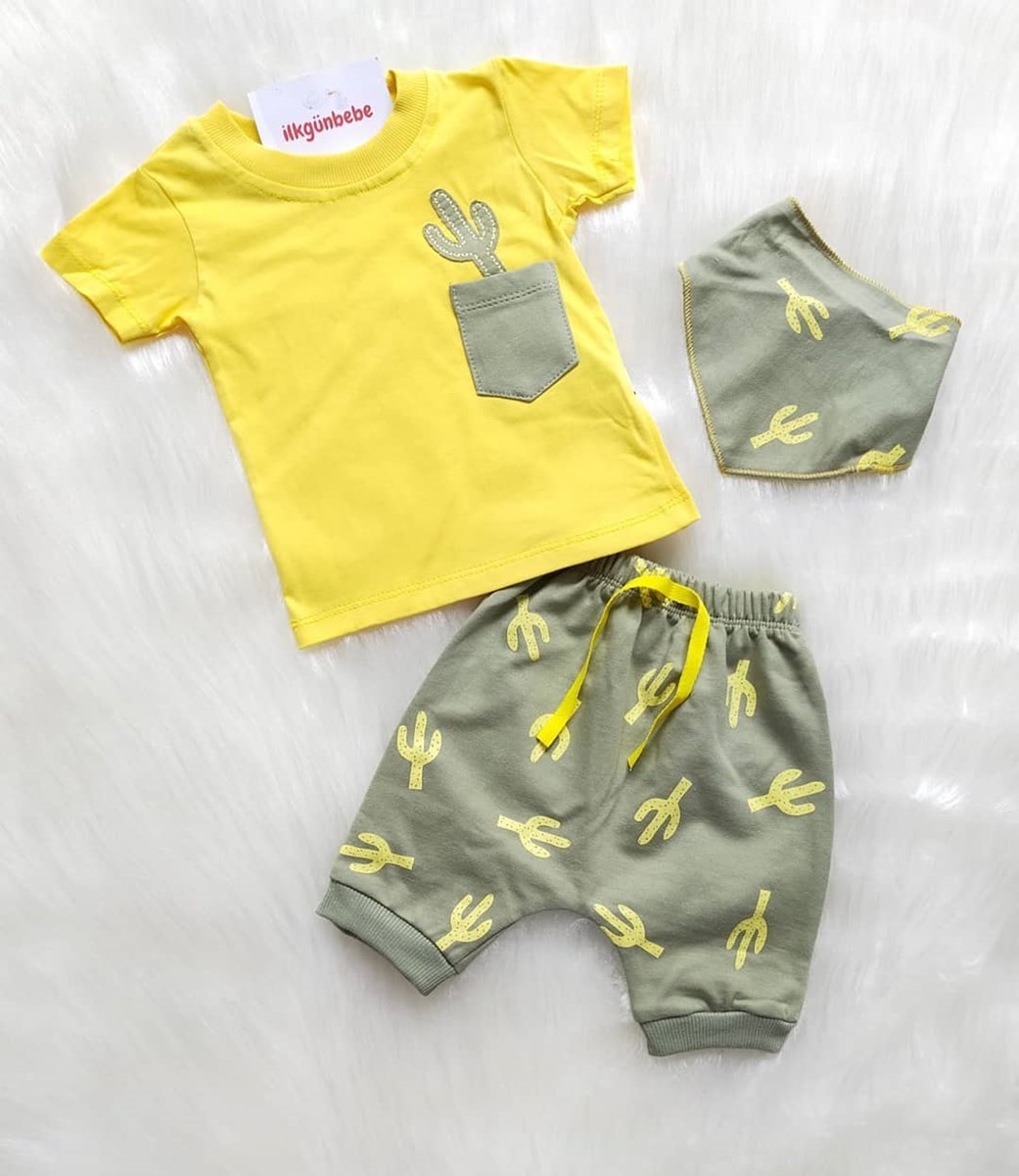 KAKTÜS DESENLİ FULARLI TAKIM İlkgün Bebe Bebek giyim ve