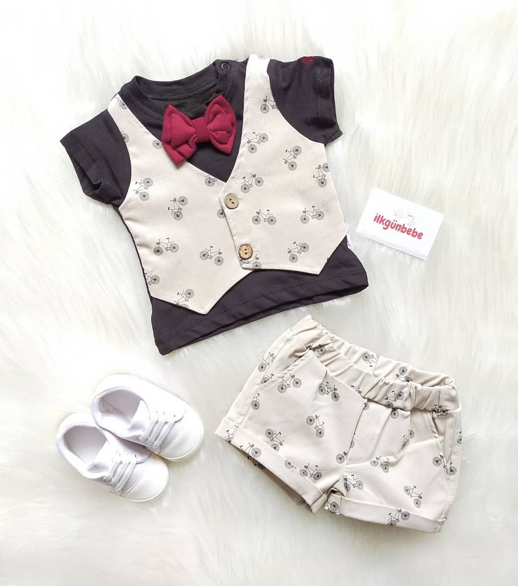 PAPYONLU SAHTE YELEKLİ ŞIK TAKIM İlkgün Bebe Bebek giyim