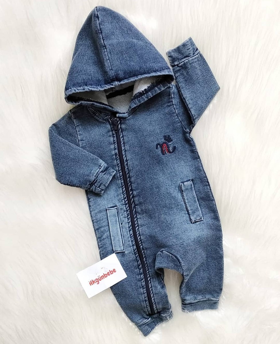 kapşonlu yandan fermuarlı kot tulum İlkgün Bebe Bebek