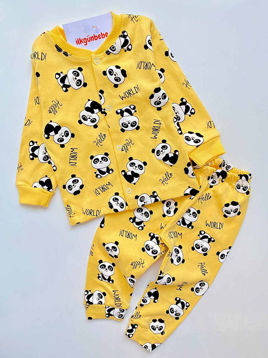 Önü Çıtçıtlı Panda Baskılı Pijama Takımı