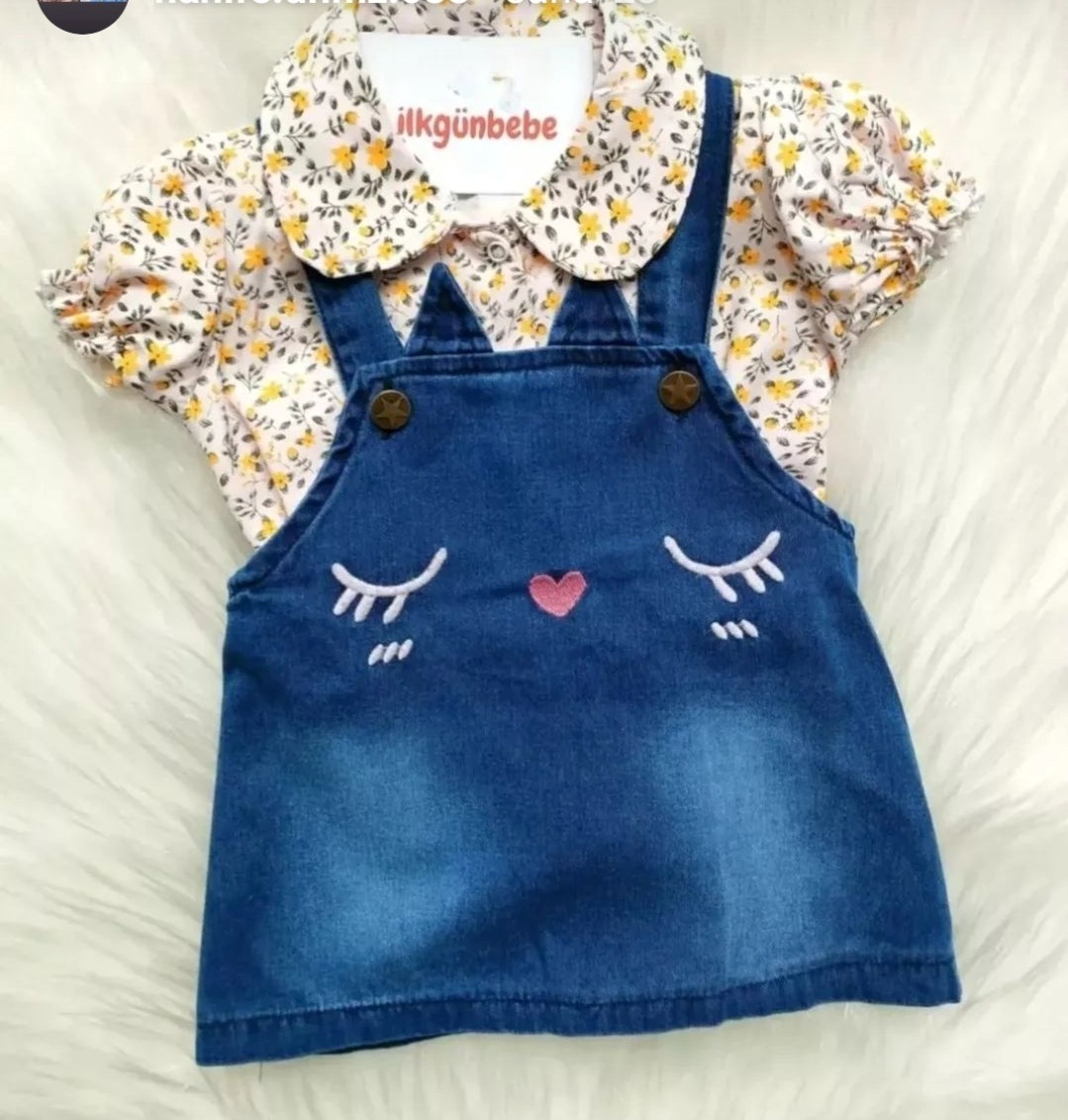 Bebe Yakalı Çiçek Desenli Gömlek Ve Kot Jile