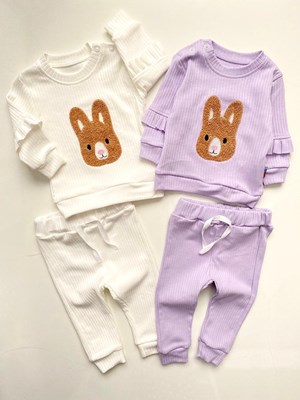Petek Dokulu Tavşan Kolları Fırfırlı Unisex Pamuk 2'li Takım 