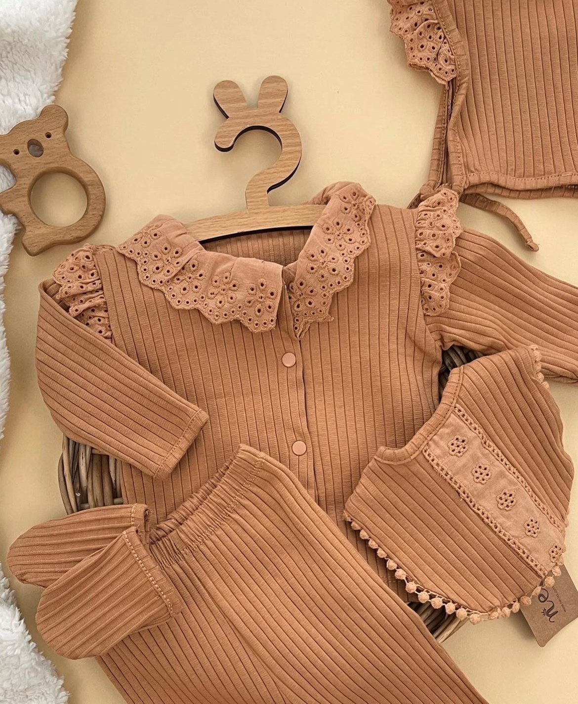 Dantelli Organik Kaşkorse Kumaş 5’li Yenidoğan Set