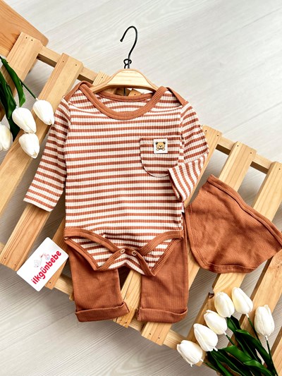 Bear Cep Detaylı Çizgili Fularlı Ribanalı Takım