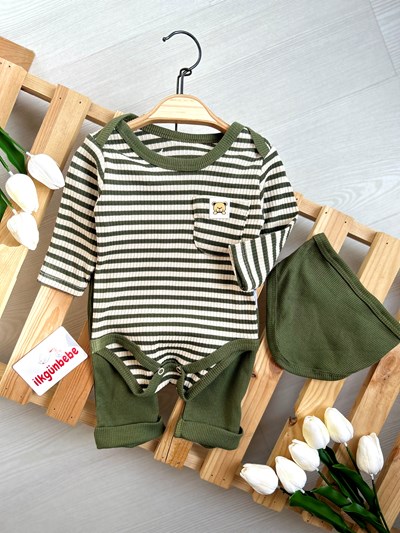 Bear Cep Detaylı Çizgili Fularlı Ribanalı Takım