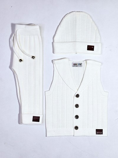 Triko Yelekli Şapkalı Taytlı 3’lü Unisex Tarz Takım