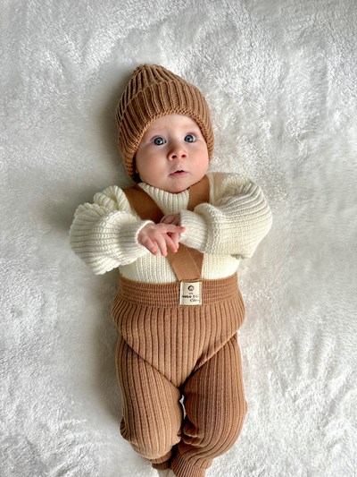 Selanik Örgüsü Kazaklı Çarpraz Askılı Salopetli Şapkalı Set