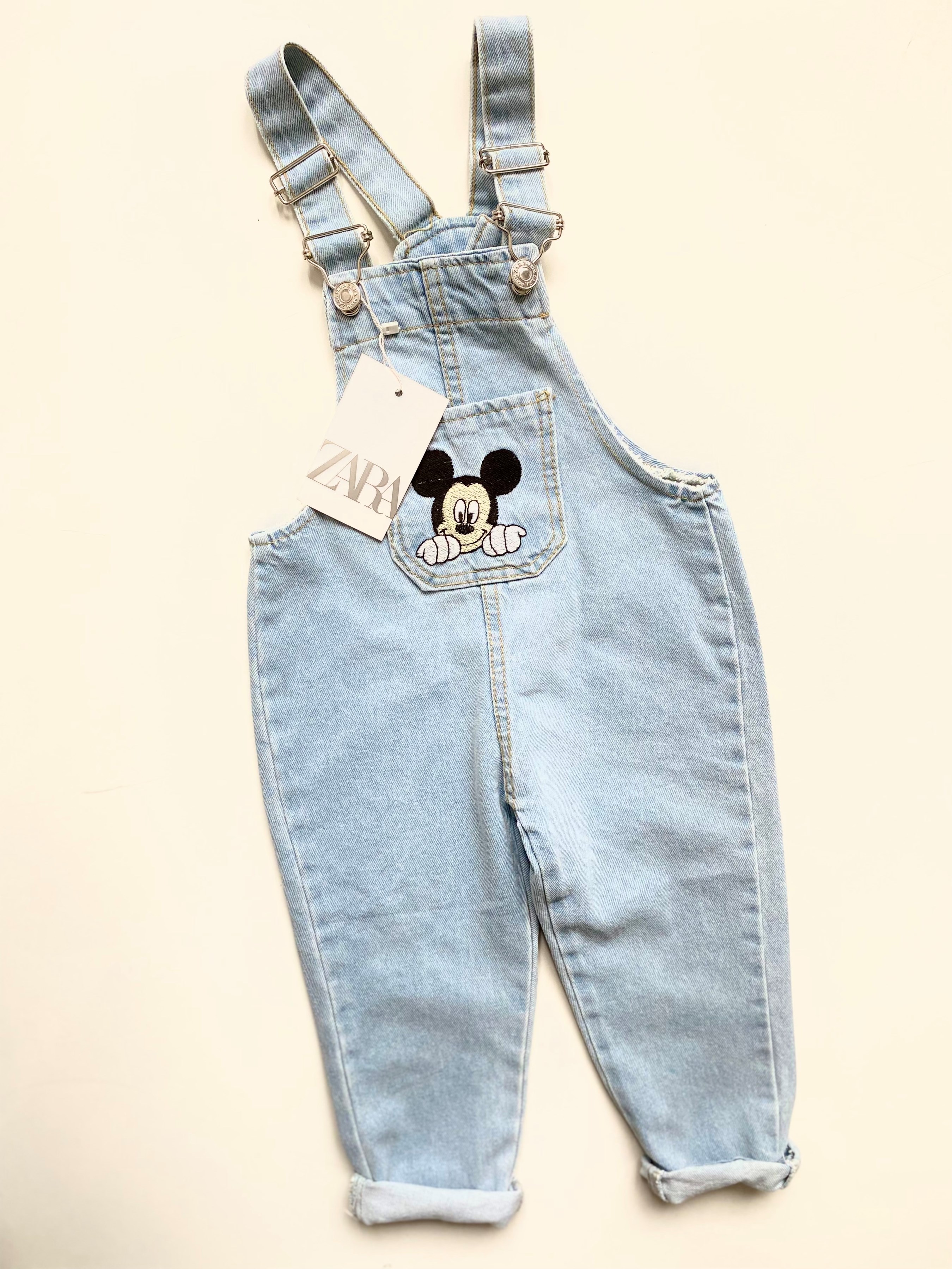 Zara Model Mickey Mouse  Baskılı Organik Kot Kumaş Jean Salopet 