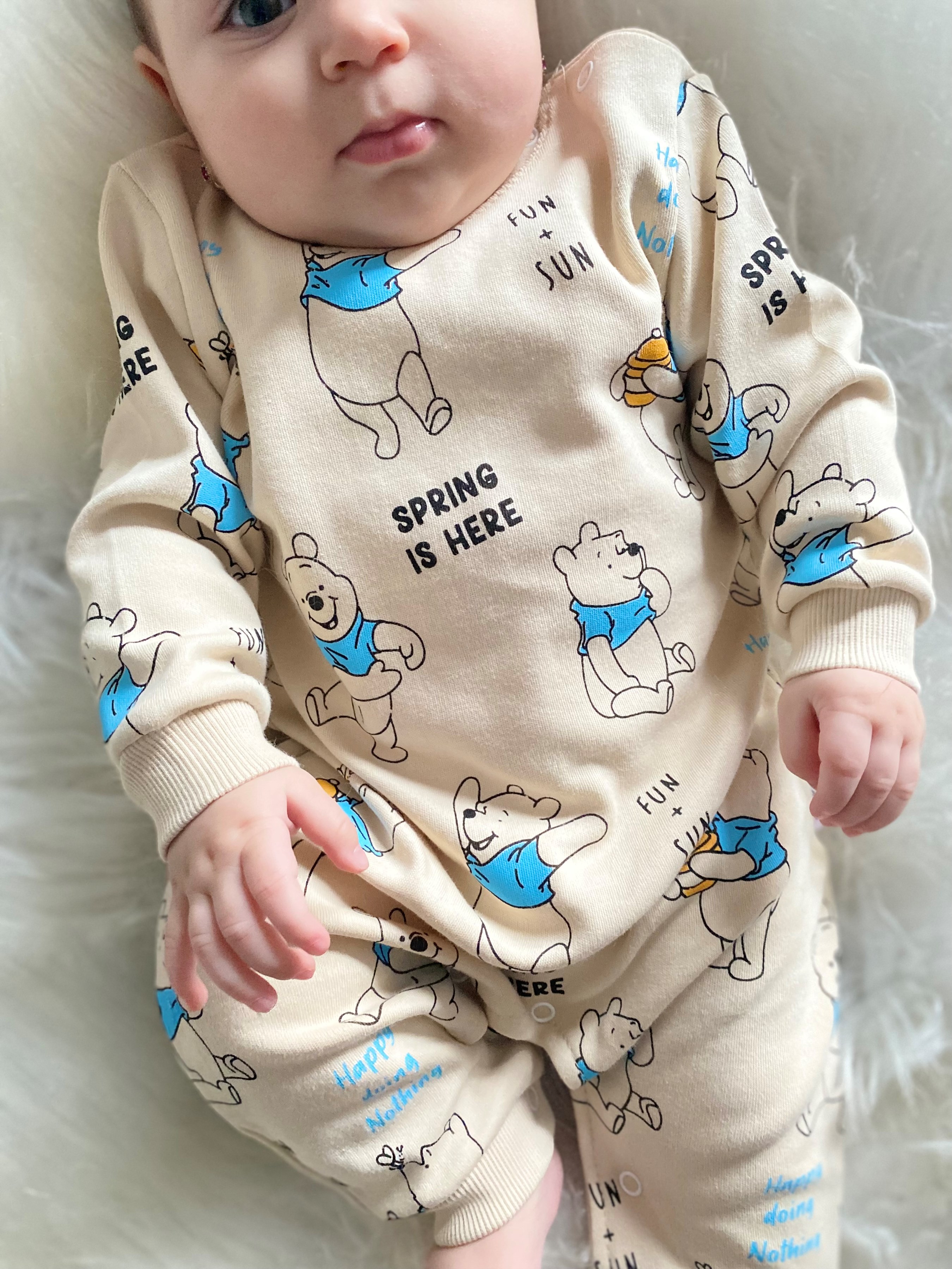 Winnie Pooh Baskılı Mevsimlik Unisex Pamuklu Tulum
