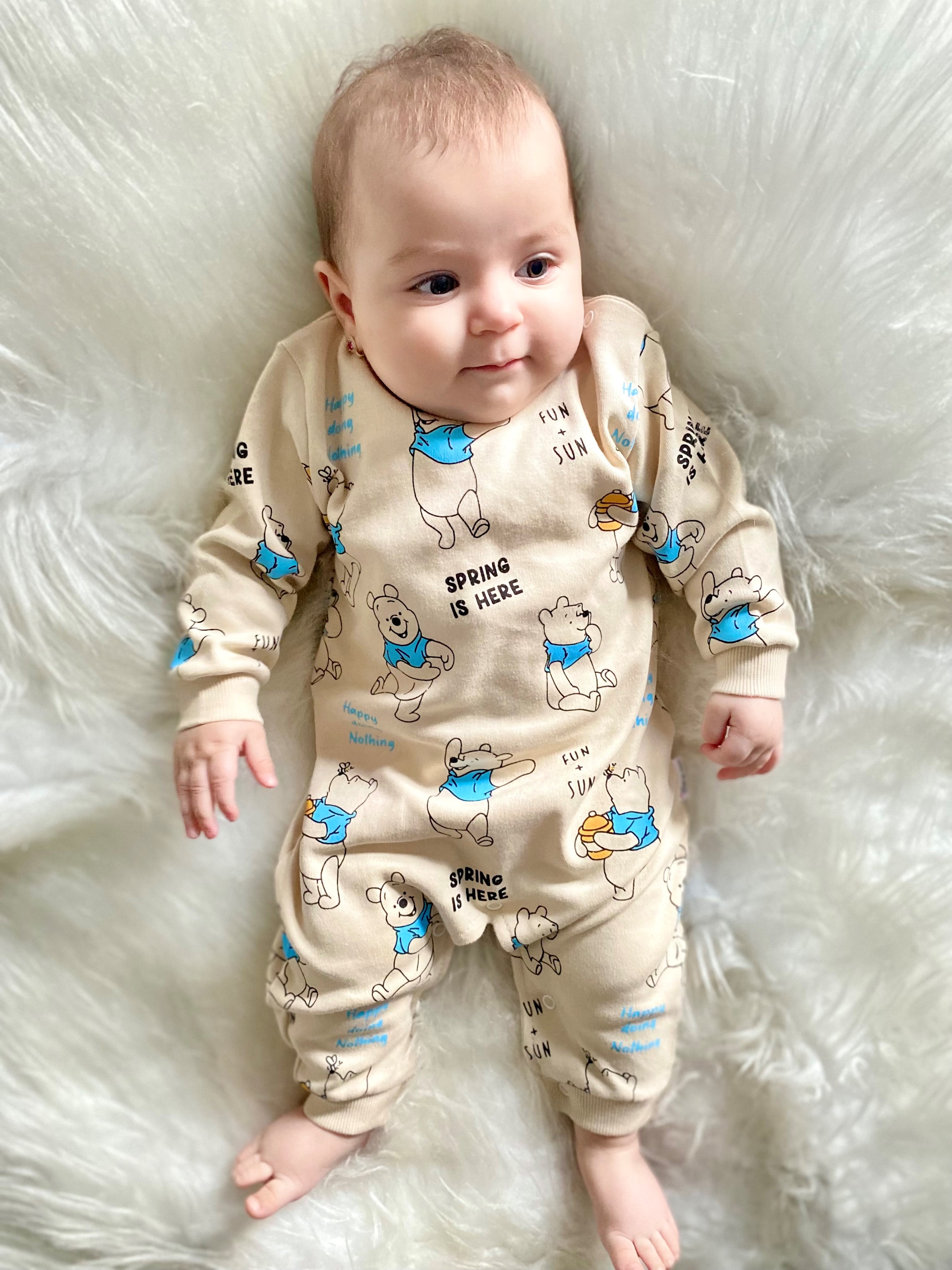 Winnie Pooh Baskılı Mevsimlik Unisex Pamuklu Tulum
