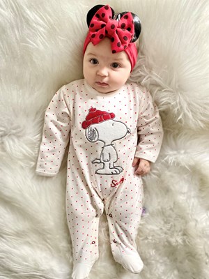 Snoppy Baskılı Nokta Detaylı Unisex Mevsimlik Tulum