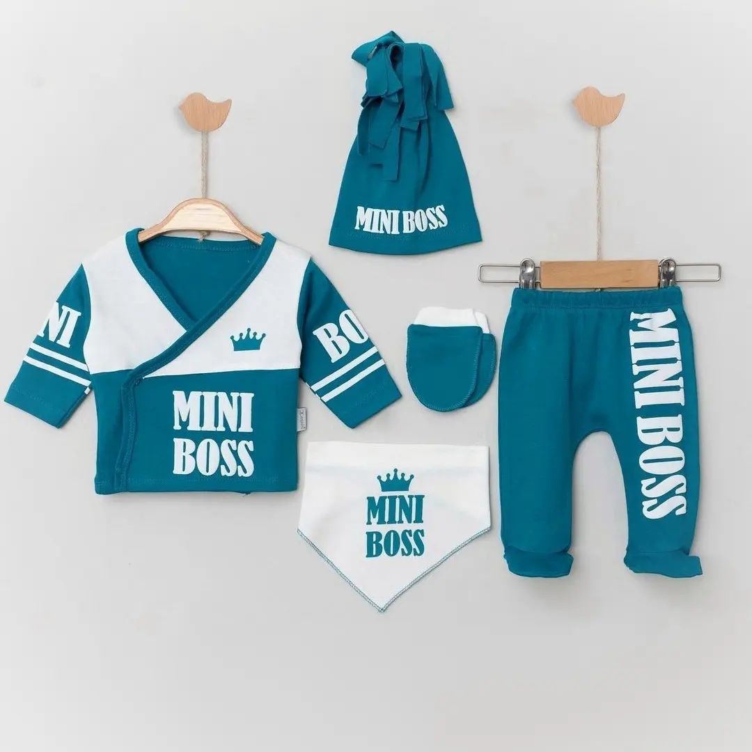 Mini Boss Baskılı %100 Pamuk Yenidoğan Hastane Çıkışı Seti
