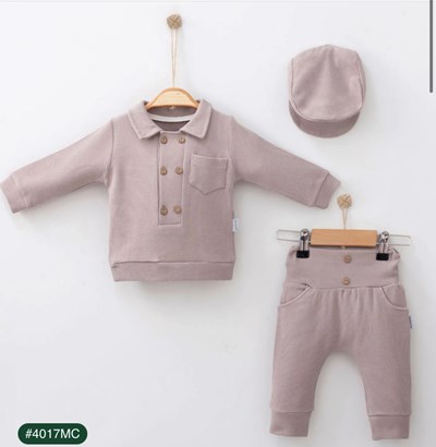 Düğmeli Waffle Kumaş 3’li Takım