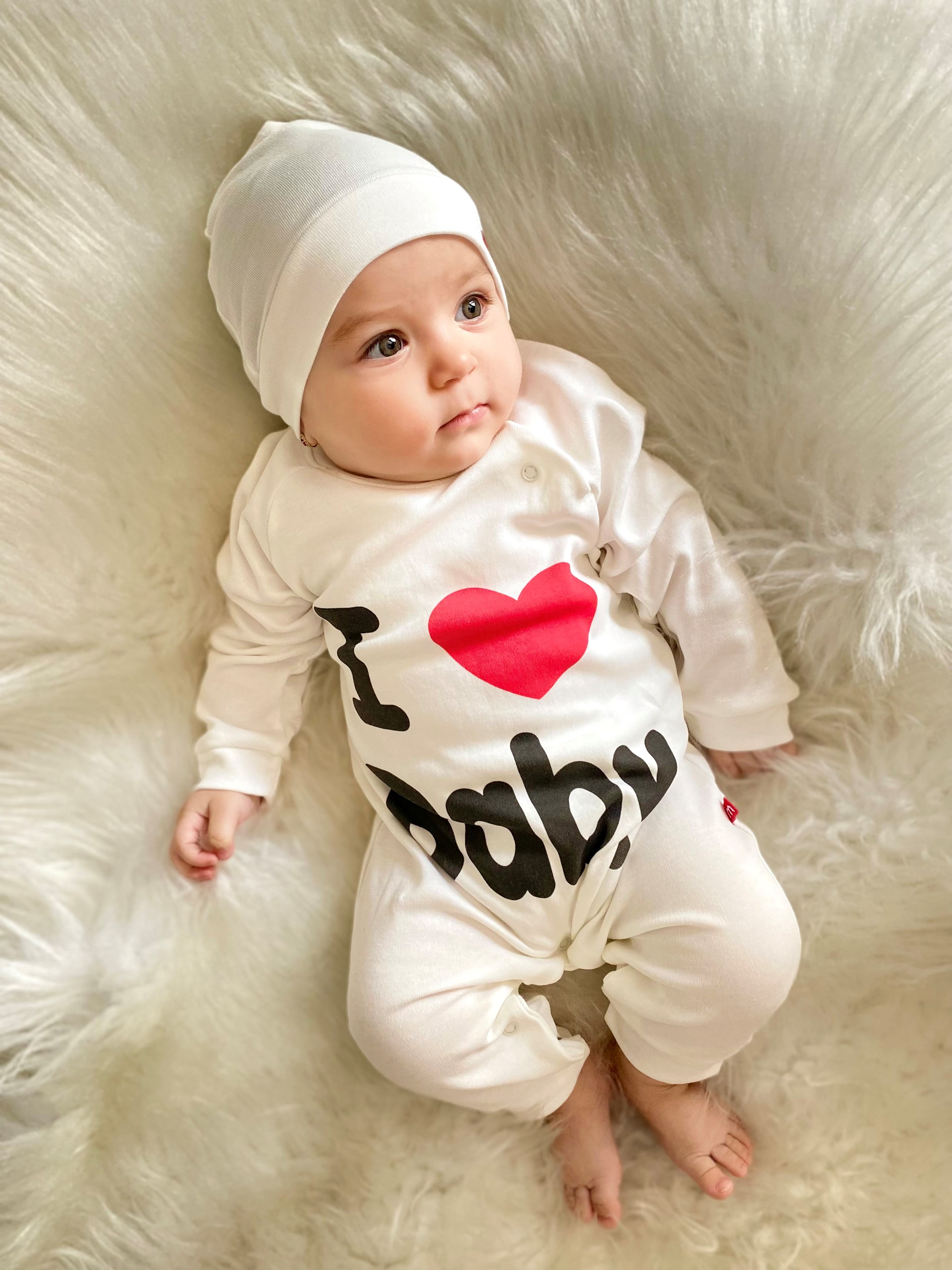 I Love Baby Unisex Mevsimlik Şapkalı 2’Li Tulum 