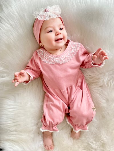 Trinetta Dantel Detaylı Bandanalı %100 Pamuk Dantel Yakalı Bolon Bacaklı Tulum