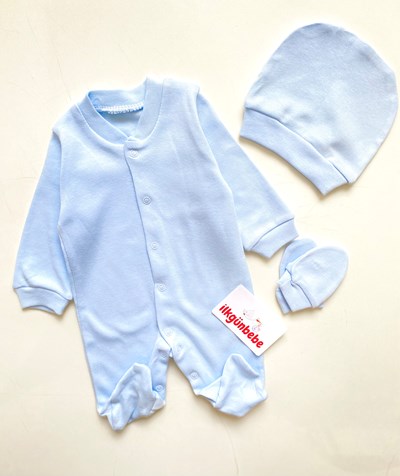 Basic 3’lü Pamuklu Eldiven Şapkalı Tulum Set