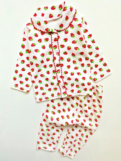 Çilek Desenli Çıtçıtlı Düğmeli 2’Li Ribanalı Esnek Kumaş Pijama