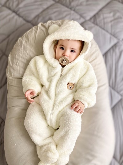 Bear Detaylı Ayaklı Kapşonlu Welsoft Unisex Tulum