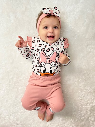 Minnie Mouse Baskılı Bandanalı Leopar Detaylı 3’lü %100 Pamuk Takım