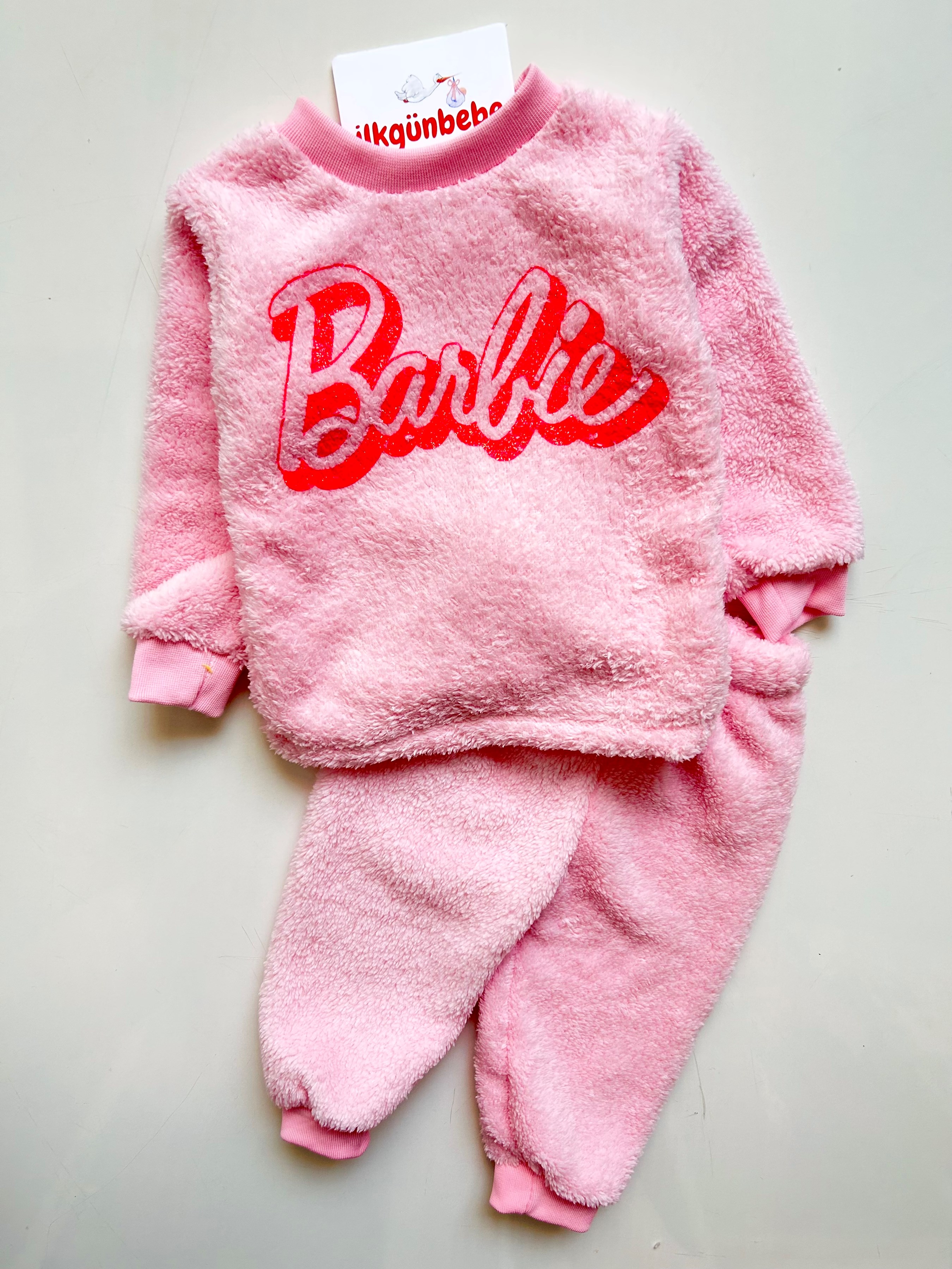 Barbie baskılı %100 welsoft polar kumaş kışlık ikili kampanyalı takım