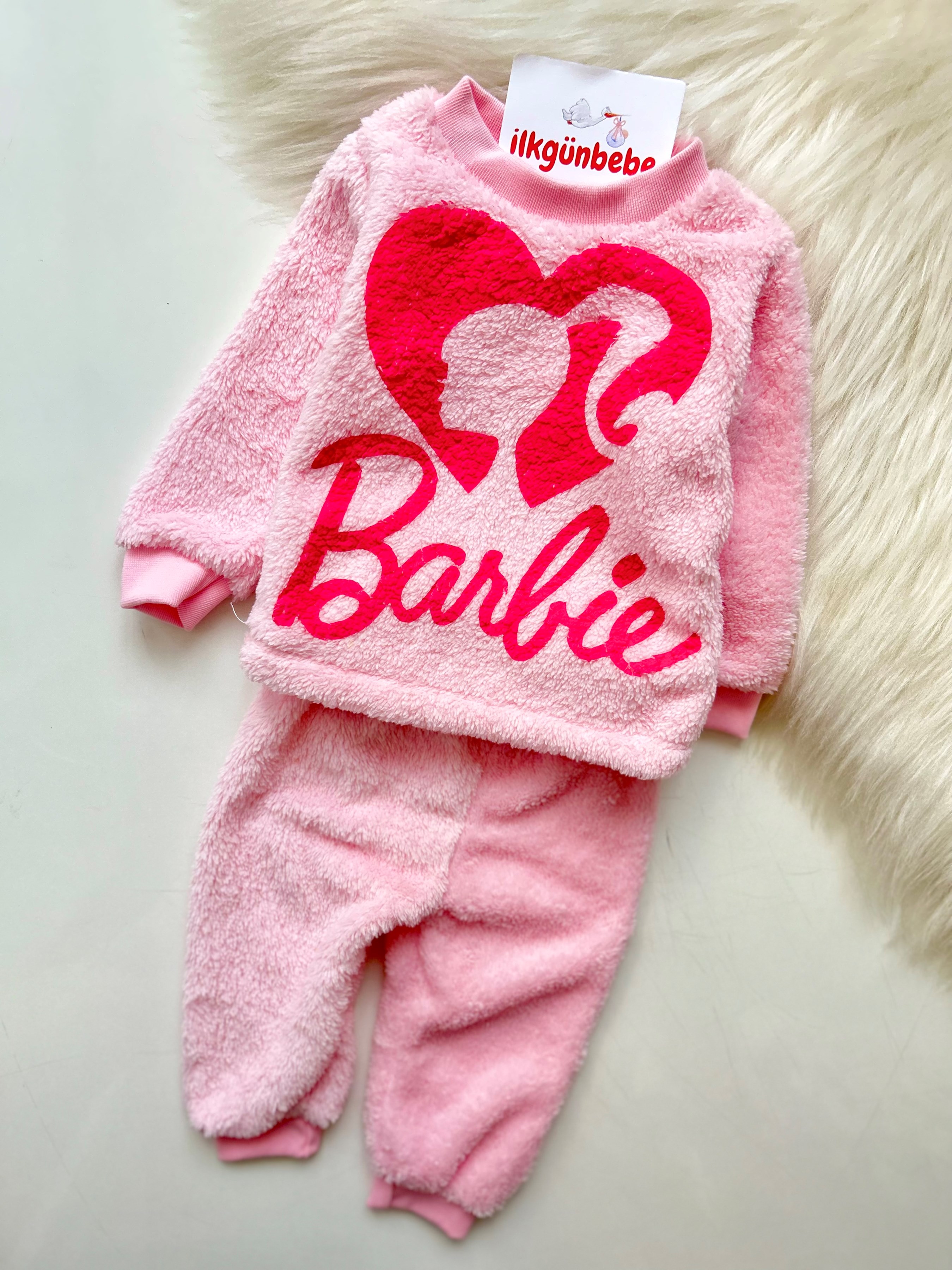Barbie baskılı %100 welsoft polar kumaş kışlık ikili kampanyalı takım