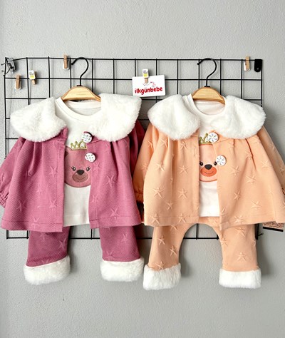 Kraliçe Bear Peluş Hırkalı Kışlık Yumuşaçık Kumaş Pamuklu 3’lü Takım