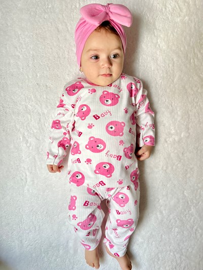 Bear Happy Baskılı %100 Pamuk Mevsimlik Pijama