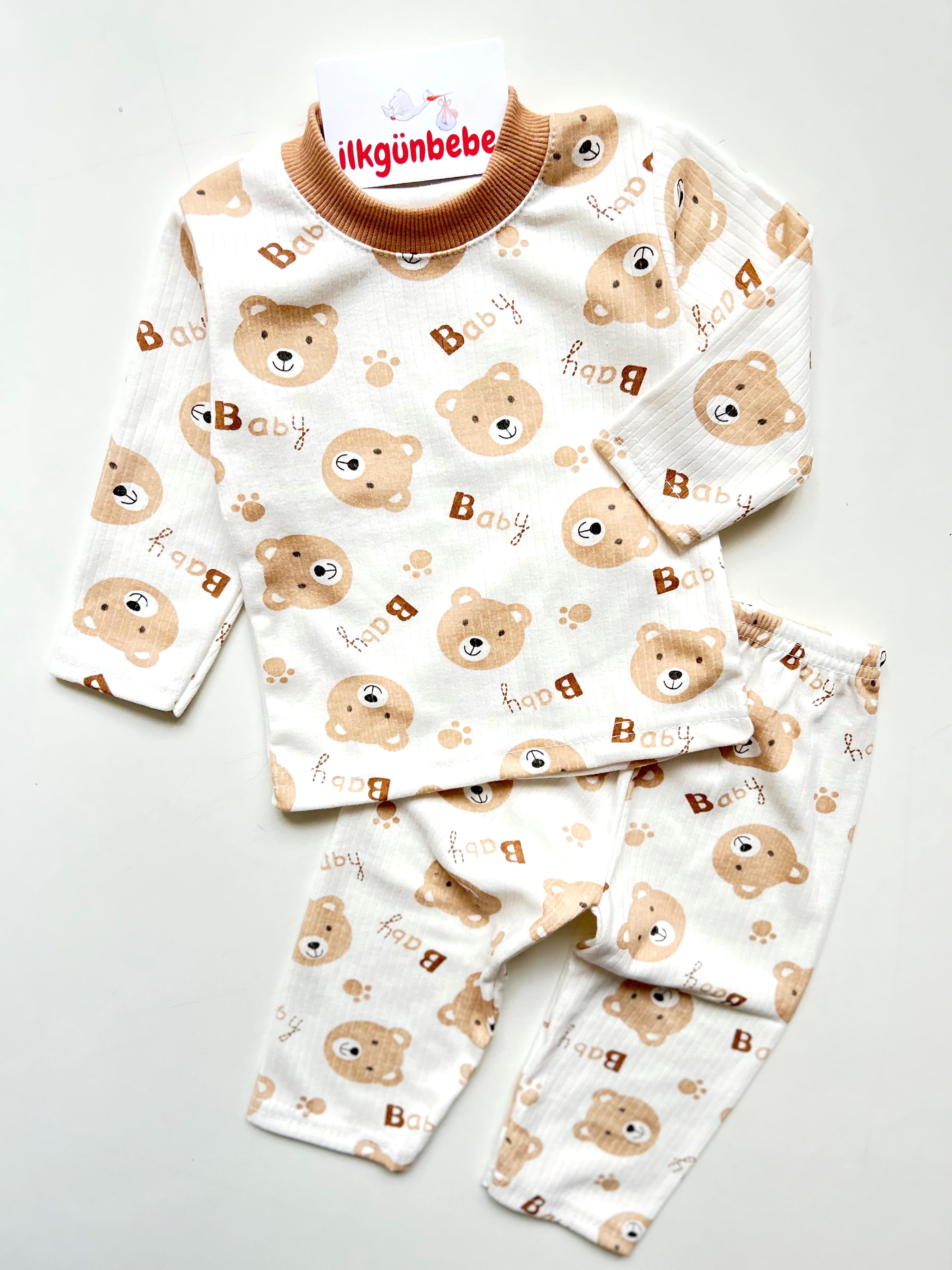 Bear Happy Baskılı %100 Pamuk Mevsimlik Pijama 