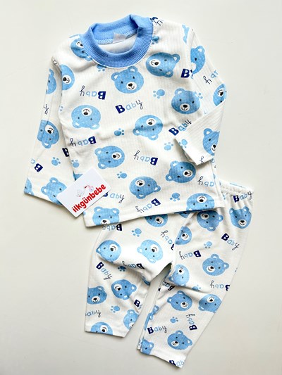 Bear Happy Baskılı %100 Pamuk Mevsimlik Pijama