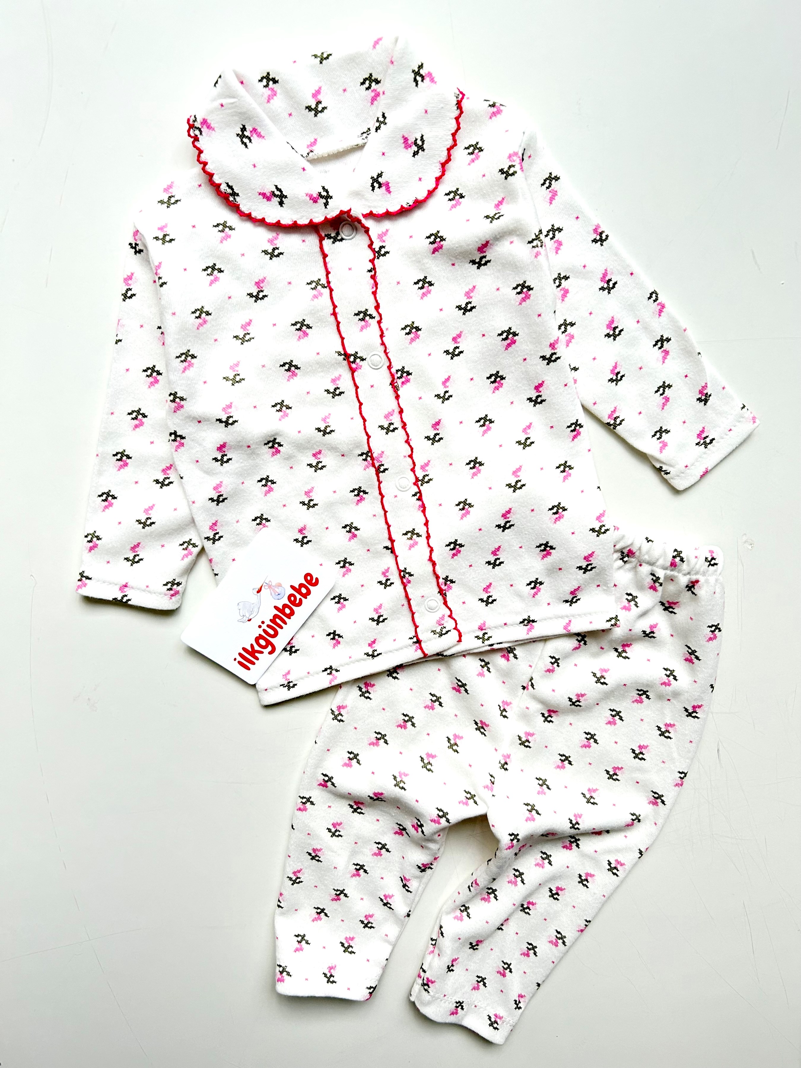 Çiçek Nakışlı Bebe Yakalı %100 Pamuk Pijama