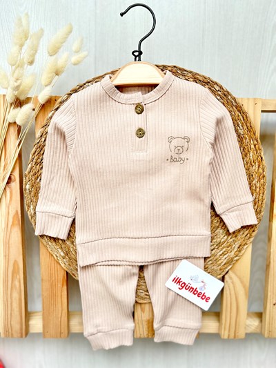 Baby Bear Ahşap Düğmeli Kaşkorse Esnek Kumaş 2’li Takım