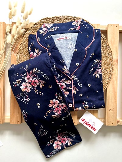 Çiçek Desenli %100 Pamuk Kumaş Anne Pijama
