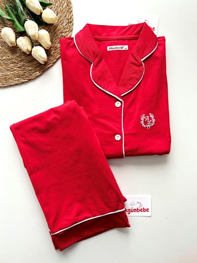     Likralı Önden Düğmeli Likralı Bayan %100 Pamuk Mevsimlik Pijama 
