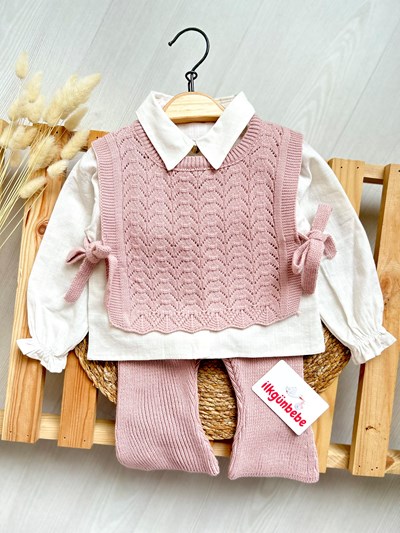 Amelia Süveterli Gömlekli 3’lü Triko Premium Takım