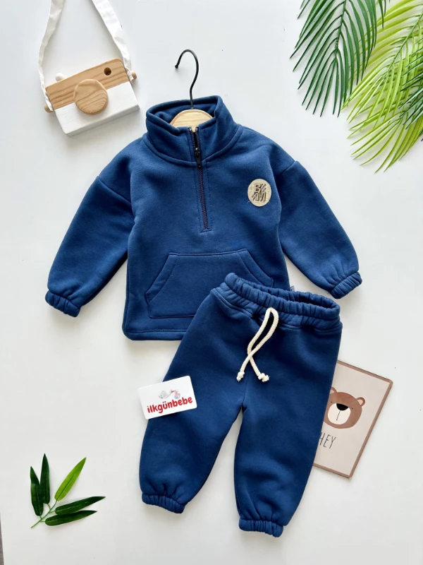 Cool Boy Fermuarlı Dik Yaka 3 İp Şardonlu Kumaş Cepli 2’li Takım