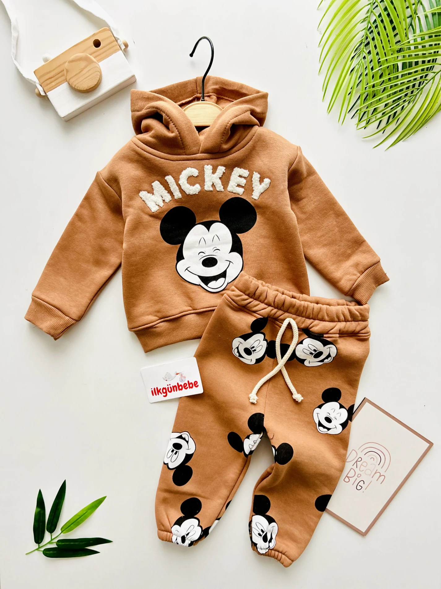 Mickey Mouse Kapüşonlu Sweatli 3 İp Şardonlu Kışlık 2’li Takım