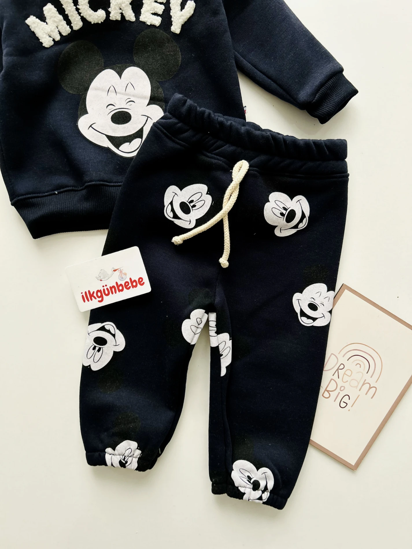 Mickey Mouse Kapüşonlu Sweatli 3 İp Şardonlu Kışlık 2’li Takım