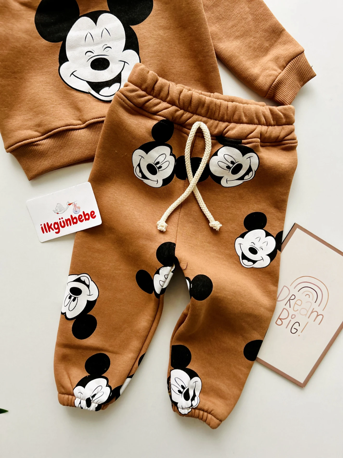 Mickey Mouse Kapüşonlu Sweatli 3 İp Şardonlu Kışlık 2’li Takım