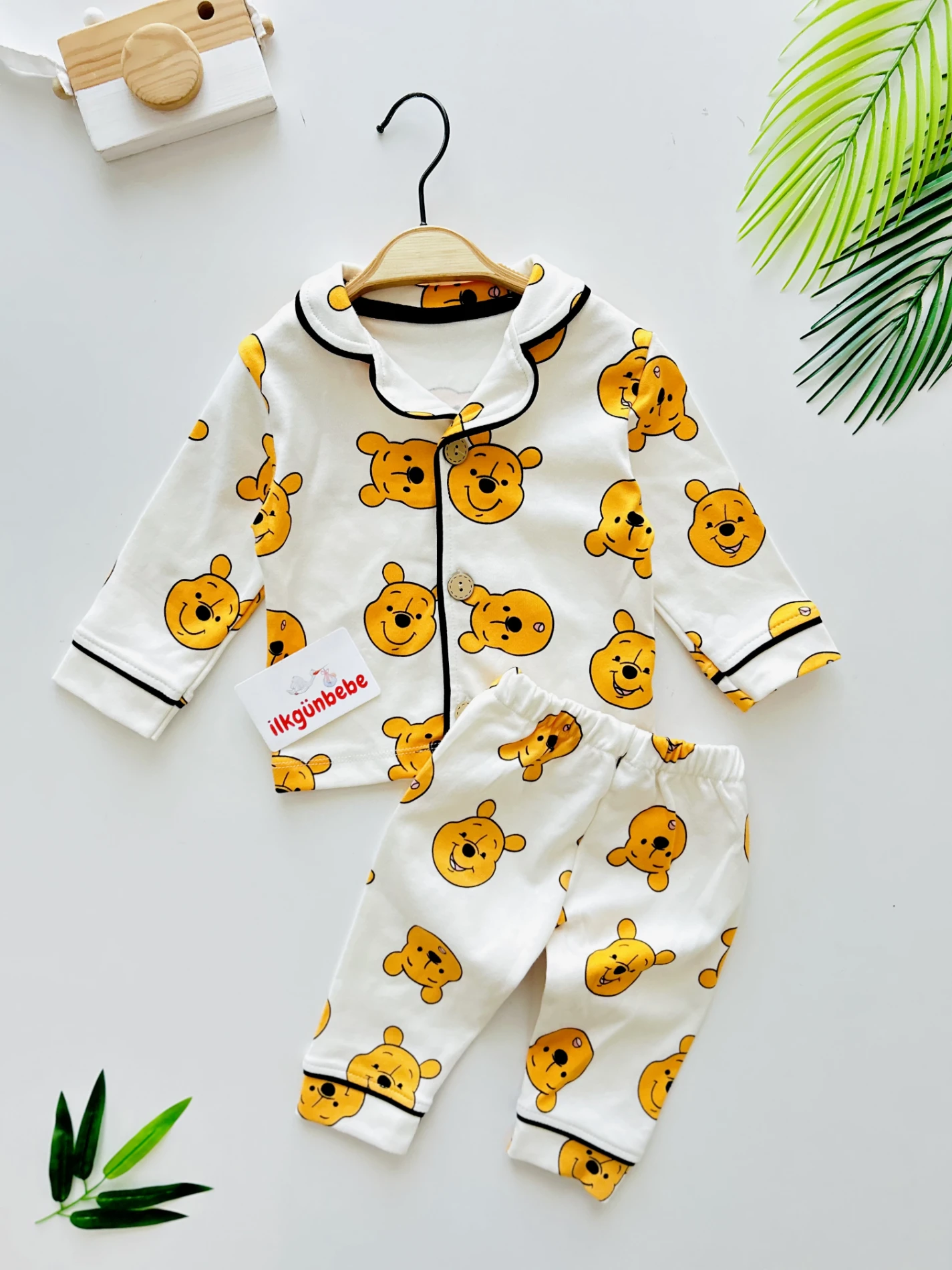  Winnie The Pooh Bebe Yakalı %100 Pamuk Yumuşacık Kumaş 2’li Unisex Pijama Takımı 