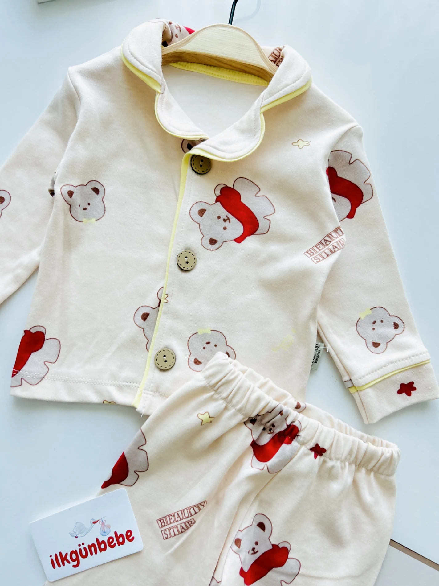  Teddy  Bebe Yakalı %100 Pamuk Yumuşacık Kumaş 2’li Unisex Pijama Takımı 