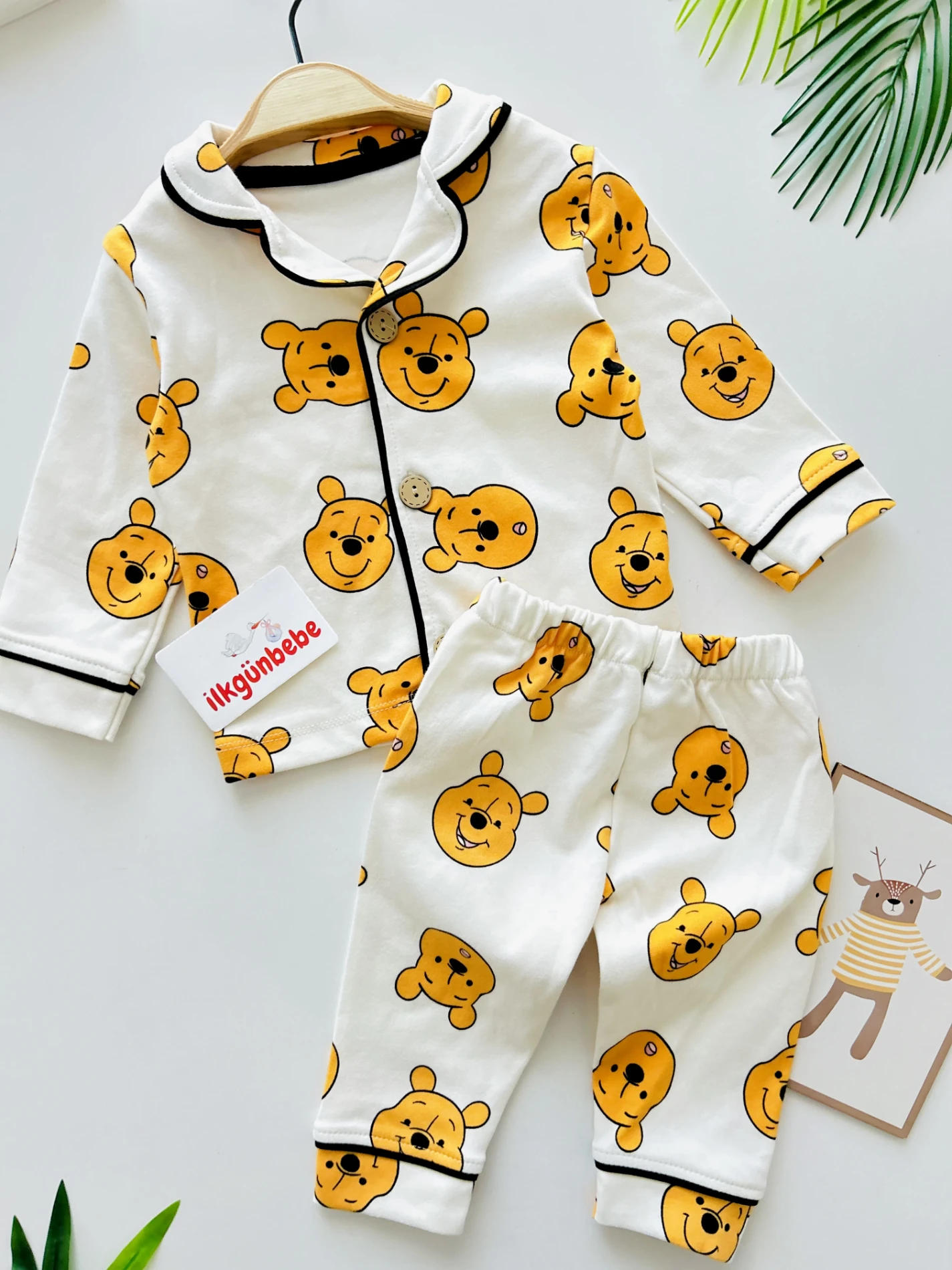  Winnie The Pooh Bebe Yakalı %100 Pamuk Yumuşacık Kumaş 2’li Unisex Pijama Takımı 