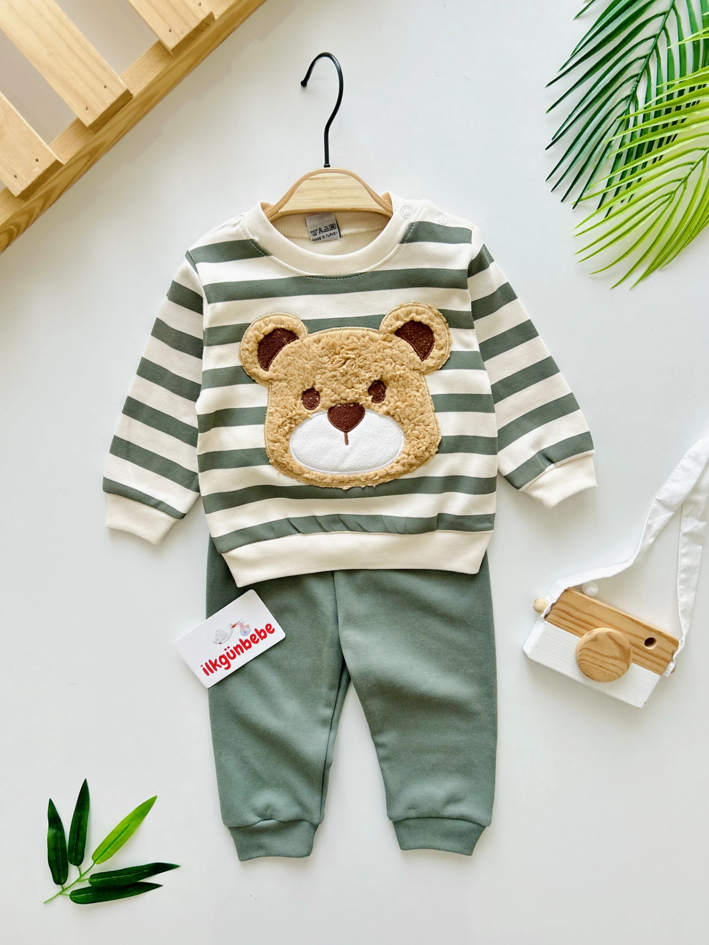 Teddy Peluş Nakışlı Çizgili 2 ‘li Mevsimlik Takım