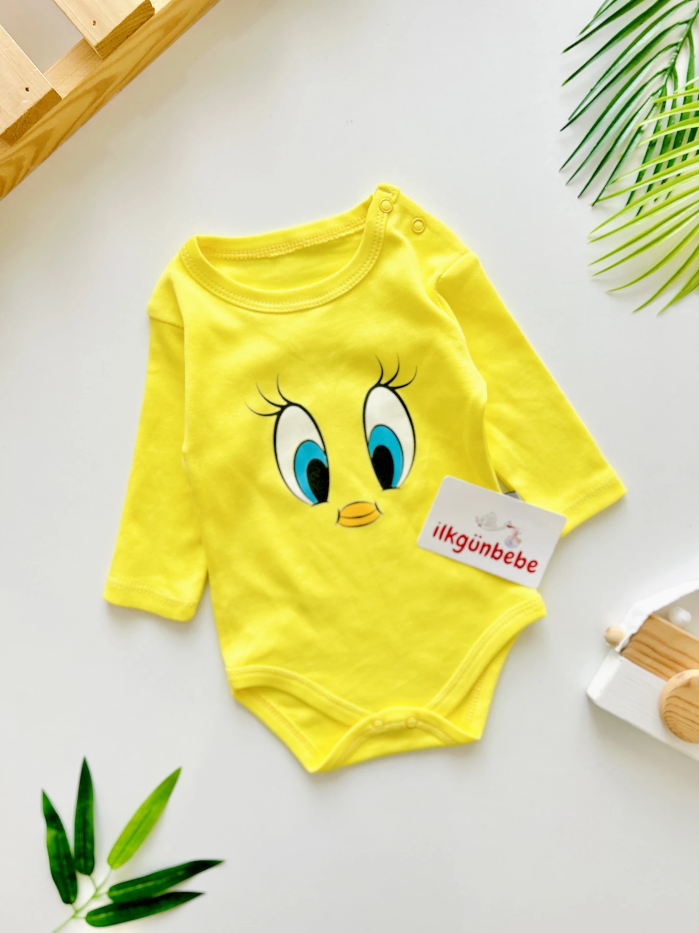 Tweety Desenli %100 Pamuk Uzun Kollu Zıbın