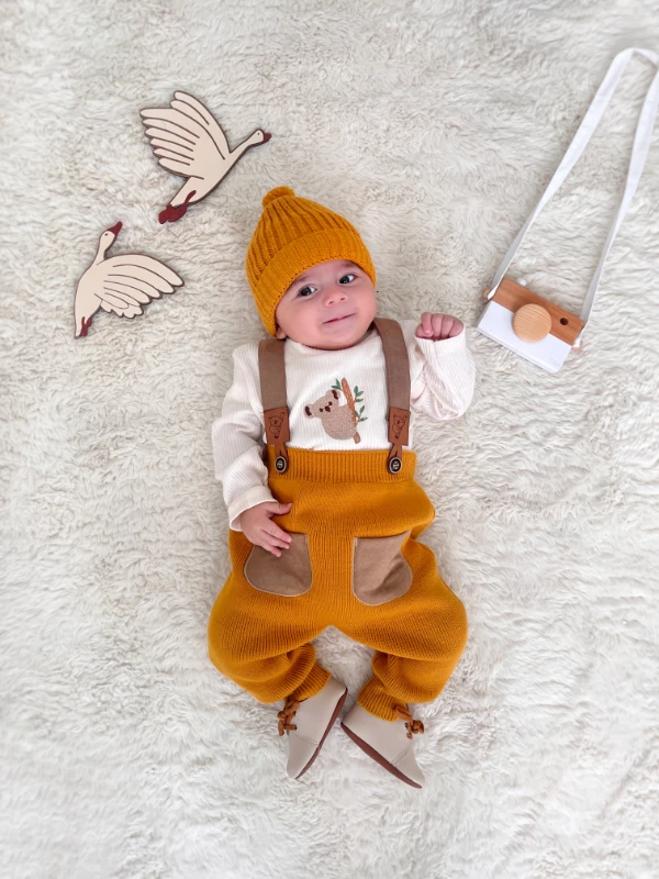 Koala Temalı Fitilli Esnek Kumaş Badili Triko Kalın Salopetli Çarpraz Askılı 3’lü Takım