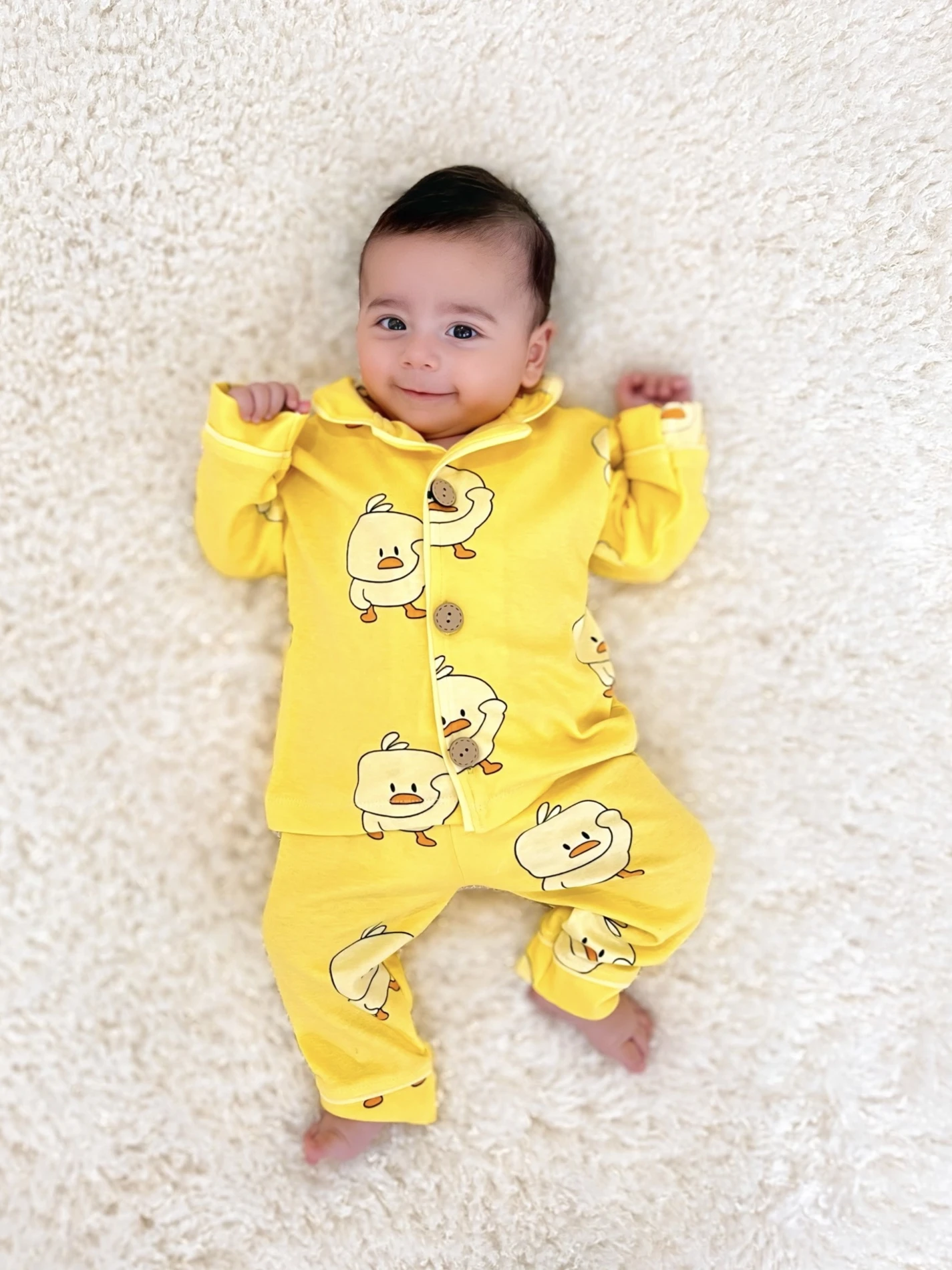 Sevimli Ördek Bebe Yakalı %100 Pamuk Yumuşacık Kumaş 2’li Unisex Pijama Takımı 