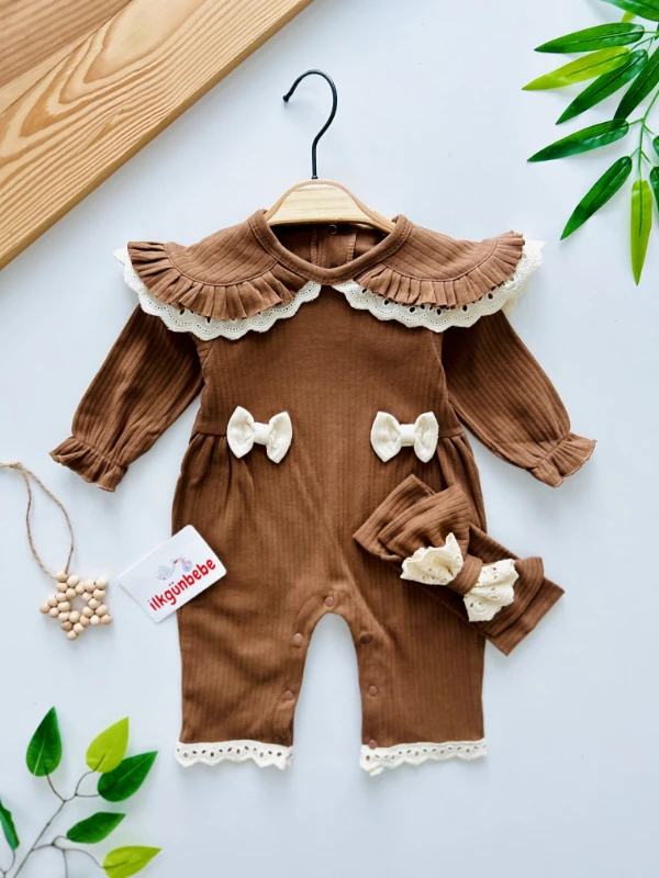 Fiyonklu Fisto Yakalı %100 Pamuk Premium Kalite Bandanalı 2’li Tulum Set