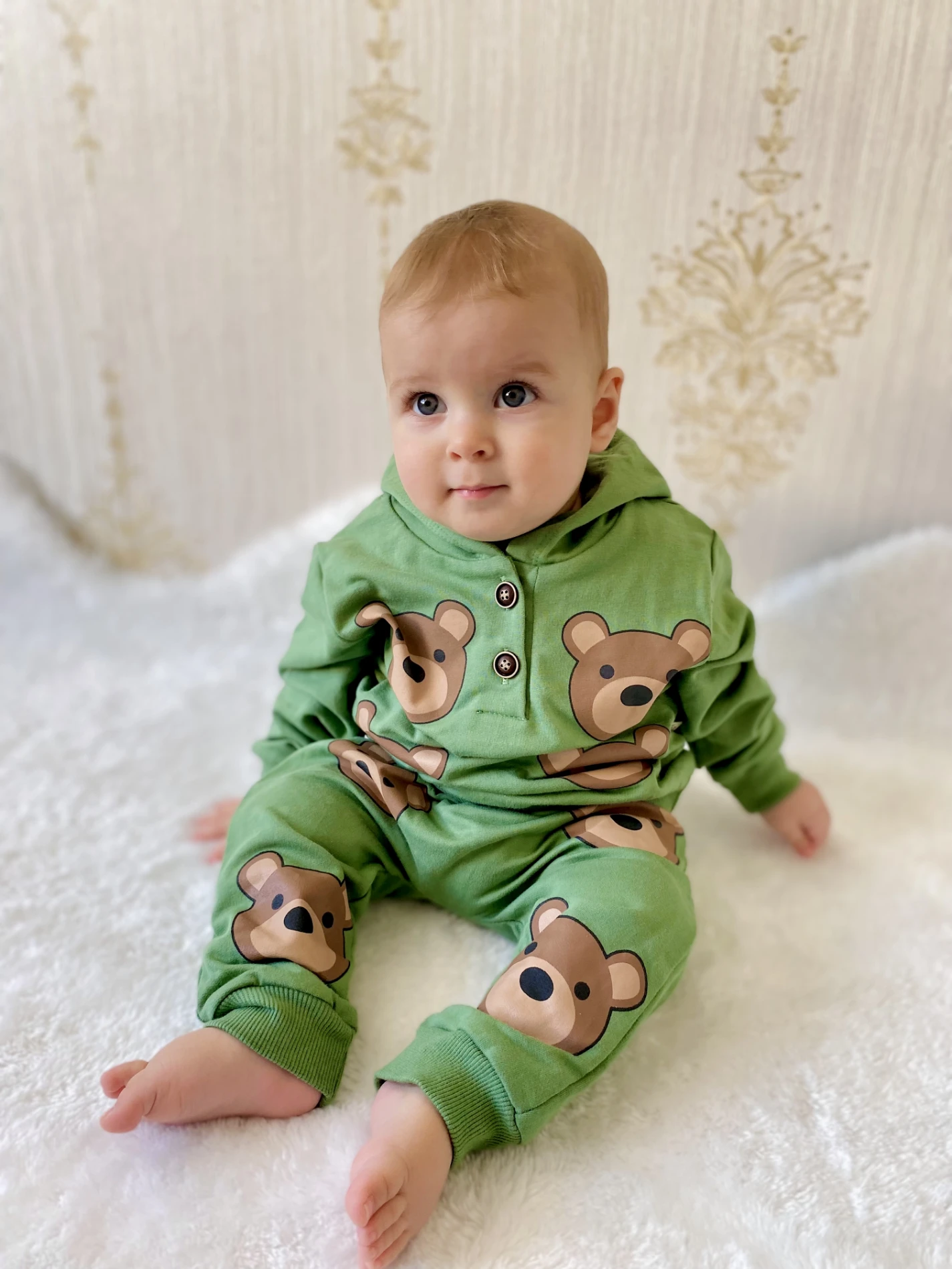 Teddy Kapüşonlu Ahşap Düğmeli Sweatli 2’li Mevsimlik Takım