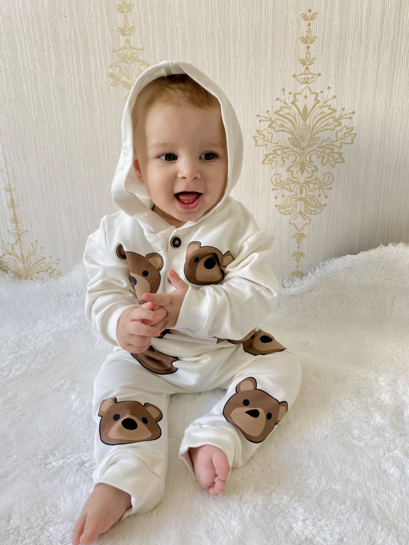 Teddy Kapüşonlu Ahşap Düğmeli Sweatli 2’li Mevsimlik Takım