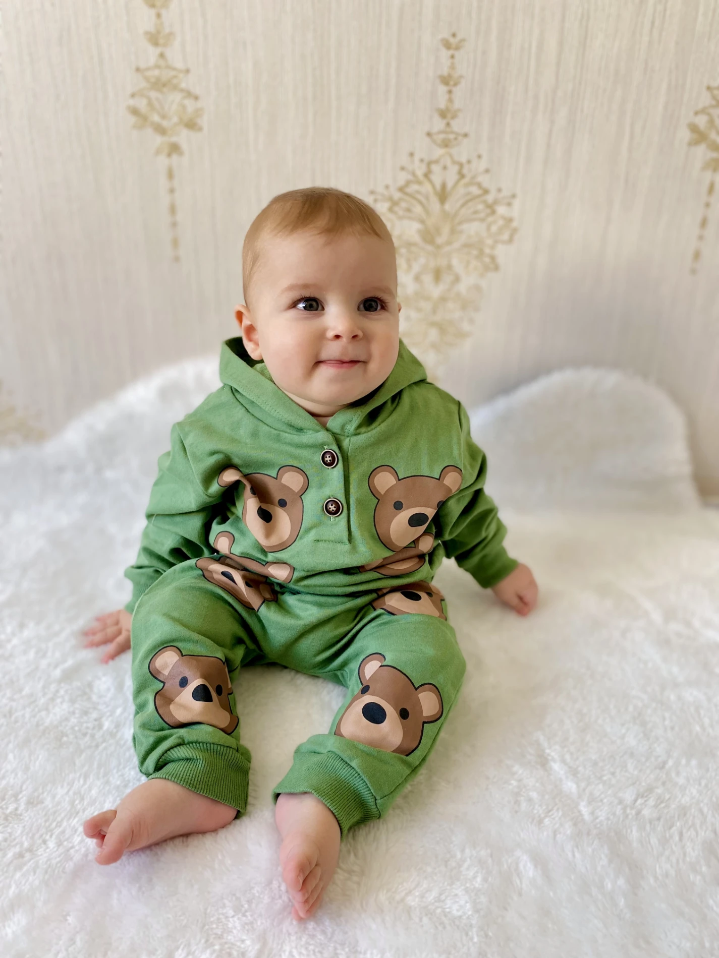 Teddy Kapüşonlu Ahşap Düğmeli Sweatli 2’li Mevsimlik Takım