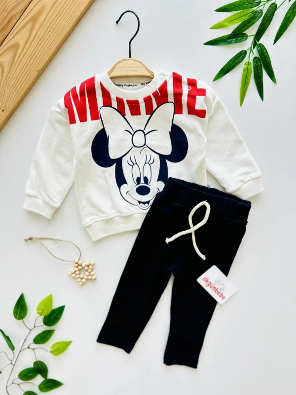 Minnie Mouse Fiyonk Detaylı %100 Pamuk Esnek Kumaş Taytlı 2’li Takım